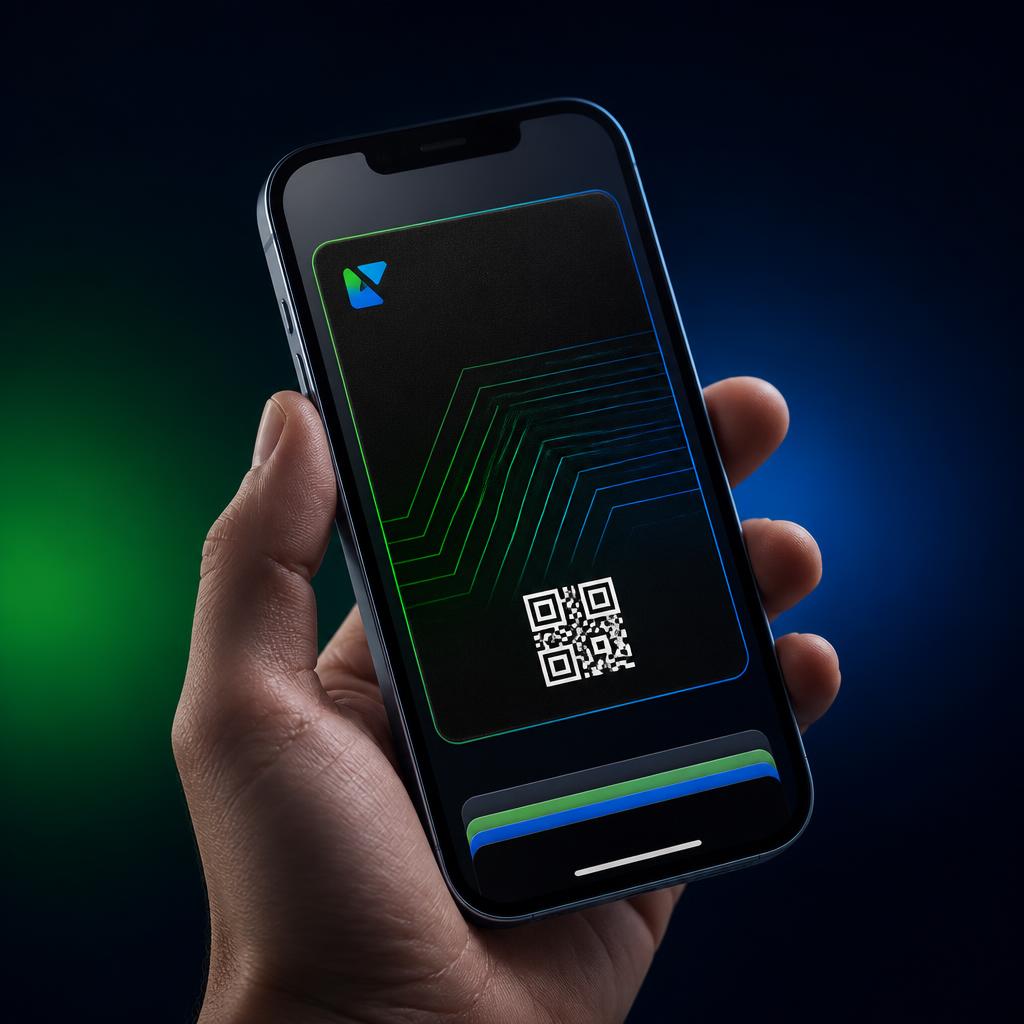 Teléfono mostrando una tarjeta digital de AiFlou Club guardada en la billetera digital